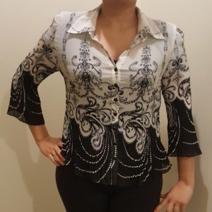Dressy Black & White Scroll top